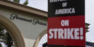 Members of The Writers Guild of America picketed outside Paramount Pictures in Los Angeles during the Hollywood strikes.