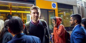 Medical student Brad Stanton at Parramatta Station. 