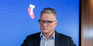 Telstra chief financial officer Michael Ackland at a press conference in Melbourne on Friday.