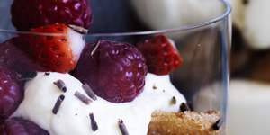 Any sweet,seasonal fruit can be used in this mascarpone trifle.