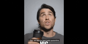 Gif of Jimmy Rees as the characters of NSW and Victoria. 