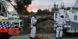 Police at the quarry,south of Sydney,where Najma Carroll’s body was found.