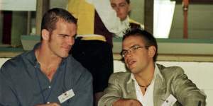 Roberts with Lachlan Murdoch in 1997. Murdoch and wife Sarah are supporters of Qtopia through their foundation.