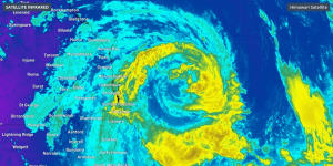 Enhanced infrared satellite image showing clouds around Tropical Cyclone Alfred on Wednesday.