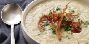 Potato and leek soup with parmesan.