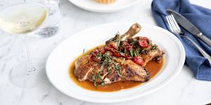 Rotisserie chicken with sauce chasseur.