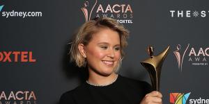 Eliza Scanlen with her AACTA Award for best actress for her role in Babyteeth.