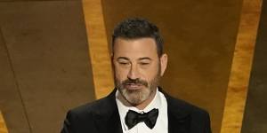Host Jimmy Kimmel speaks at the Oscars.