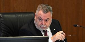 Commissioner Stuart Wood KC is seen during the Commission of Inquiry into the CFMEU and Misconduct in the Construction Industry.