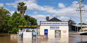 Floodwater in Forbes on Wednesday.