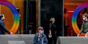 Stainless steel seating in Bourke Street.