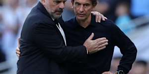 Ange Postecoglou and Thomas Frank before a Tottenham-Brentford clash in 2024.