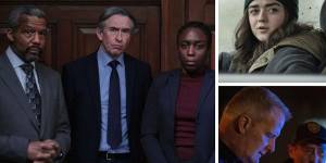 Clockwise from main:Conviction:The Case of Stephen Lawrence,Maisie Williams in Two Weeks to Live and Jeff Daniels in American Rust.