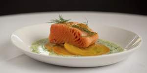 The go-to dish:The confit salmon is uniformly tender and rich.