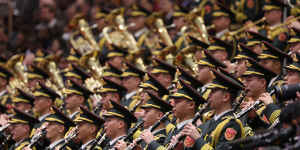 The Chinese People’s Liberation Army performs during the National People’s Congress
