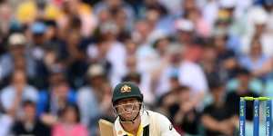 David Warner avoided a beamer from James Anderson.