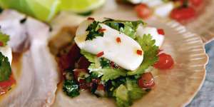 Scallop ceviche served on the shells.