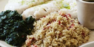 Thermomix recipe:Steamed fish and quinoa.