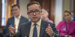 Qantas chief executive Alan Joyce appears at a Senate hearing on Monday.