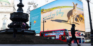 Tourism Australia’s new campaign lights up Piccadilly in Central London,February 14,2022.