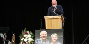 Simon Patterson pays tribute to his parents,Don and Gail Patterson,on Thursday.