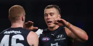 Patrick Cripps after booting a goal.