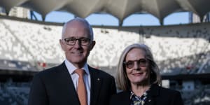 Malcolm and Lucy Turnbull at Commbank Stadium in Parramatta on Wednesday.