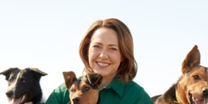 ABC presenter Lisa Millar with the stars of Muster Dogs.
