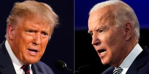 Donald Trump,left,has been dismissive of COVID while Joe Biden has taken precautions with his campaigning. 
