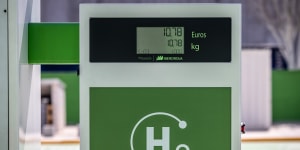 A pump at a green hydrogen refuelling station.