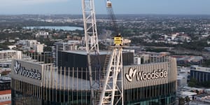 Greenpeace activists scale crane to protest Woodside gas expansion plans