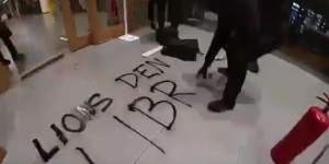 Vandals spray-painted references to the Lions’ Den at the Baillieu Library at the University of Melbourne.