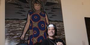 Blak Douglas with his Archibald Prize-winning portrait Moby Dickens.
