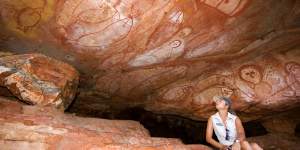 Indigenous art of the Kimberley:Visiting rock cave galleries in Wandjina country,Kimberley coast cruise 