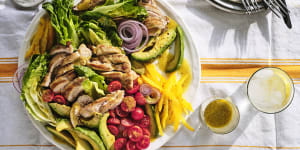 Take it outside:Adam Liaw’s grilled chicken salad with Dijon vinaigrette.