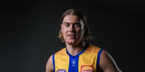 Top draft pick Harley Reid in his new Eagles jumper.