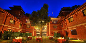 Serene:The courtyard at Gokarna Forest Resort is set for dinner. 