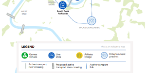 A map of inner city connections in Brisbane City Council’s Race to Gold 2026 draft document.
