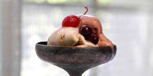 Sorbets of cherry and almond praline. 