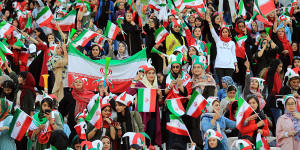 Female fans were restricted to one area of the stadium at the Iran-Cambodia match at Azadi Stadium in 2019.