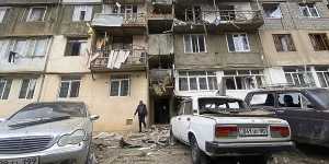 An apartment block damaged during shelling in Stepanakert,Nagorno-Karabakh on Tuesday.
