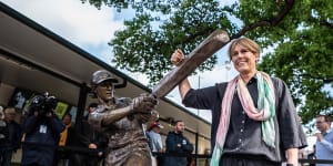Belinda Clark at the unveiling of a statue in her honour at the SCG last month