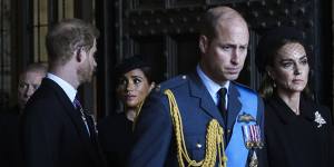 (From left) Prince Harry,Meghan,Duchess of Sussex,Prince William and Princess Catherine after paying their respects to Queen Elizabeth II in 2022.