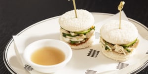Go-to dish:Hainanese chicken club sandwiches with dipping sauce.