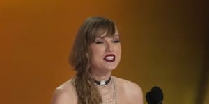 Taylor Swift accepts the award for best pop vocal album for Midnights,taking the opportunity to announce her new album.