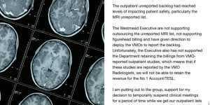 Westmead Hospital has a backlog of up to 3000 unreported MRI and other imaging scans.