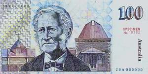 John Tebbutt's portrait (and observatory) on 1984 Australian $100 note