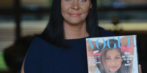 Elaine Tanaka (nee George) today,with the Vogue cover from 1993.