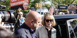 Author E. Jean Carroll arrives at federal court in New York on Tuesday,April 25,2023.