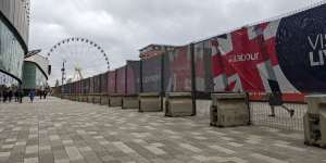 The Union flag is emblazoned on a wall outside the Labour Party conference in Liverpool. 